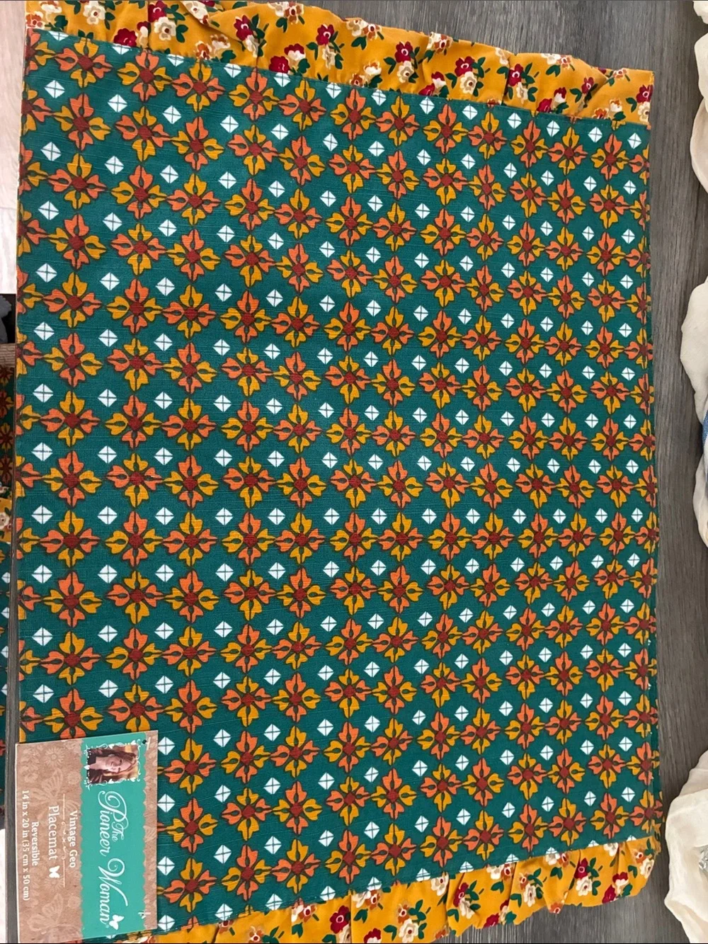 Pioneer Woman Reversible Placemat Vintage Geo Pattern Set of 4 Cottagecore